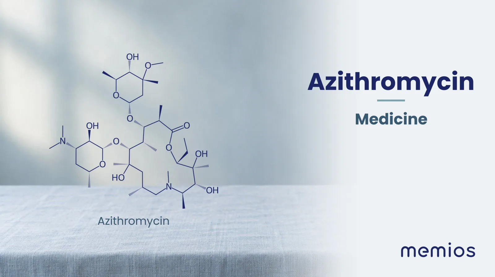 Chemical structure of Azithromycin, drawn in navy on pale linen.