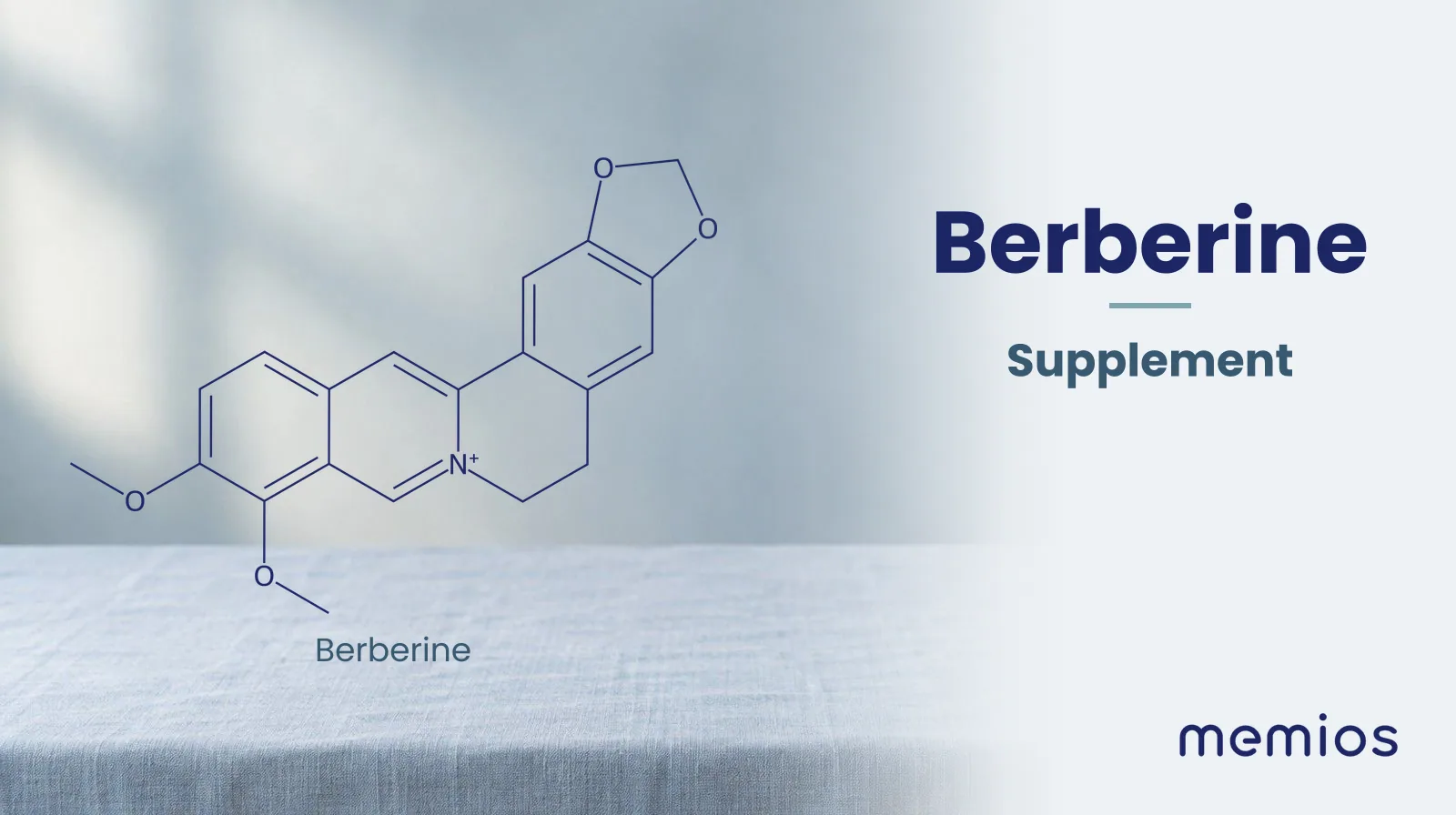 Chemical structure of Berberine, drawn in navy on pale linen.