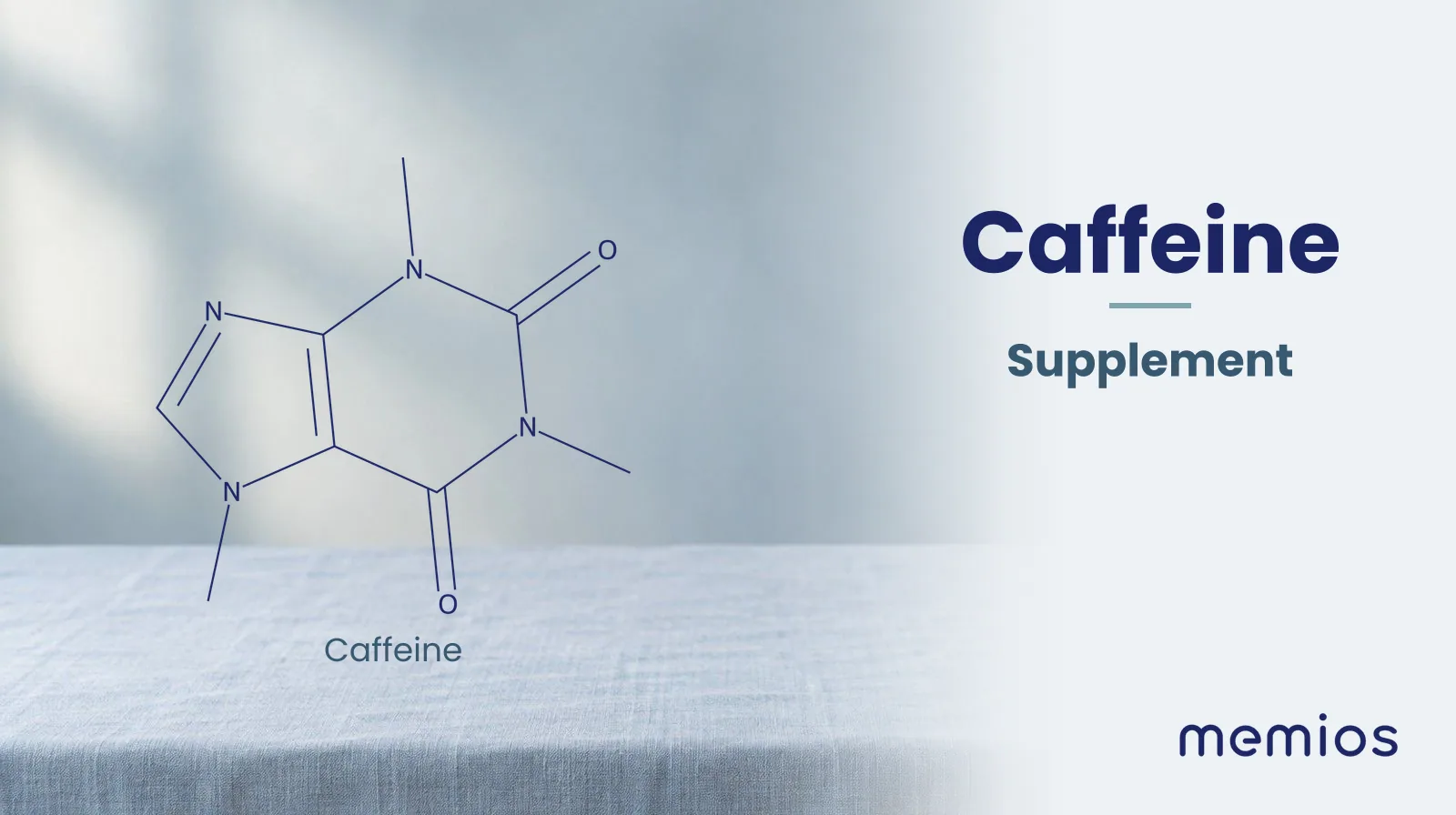 Chemical structure of Caffeine, drawn in navy on pale linen.