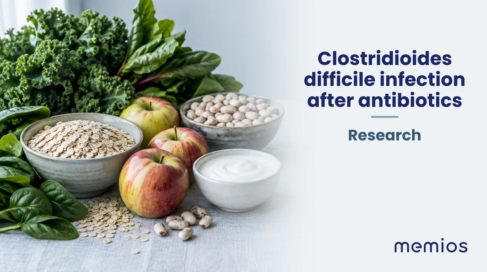 Photograph for Clostridioides difficile infection after antibiotics: whole foods on pale linen.