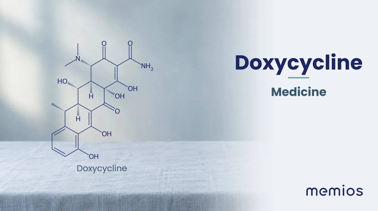 Chemical structure of Doxycycline, drawn in navy on pale linen.