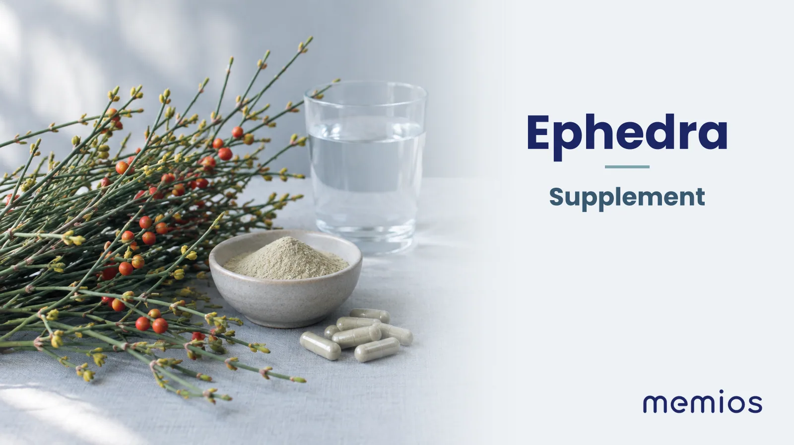 Photograph for Ephedra: its natural source and a bowl of powder or capsules on pale linen.