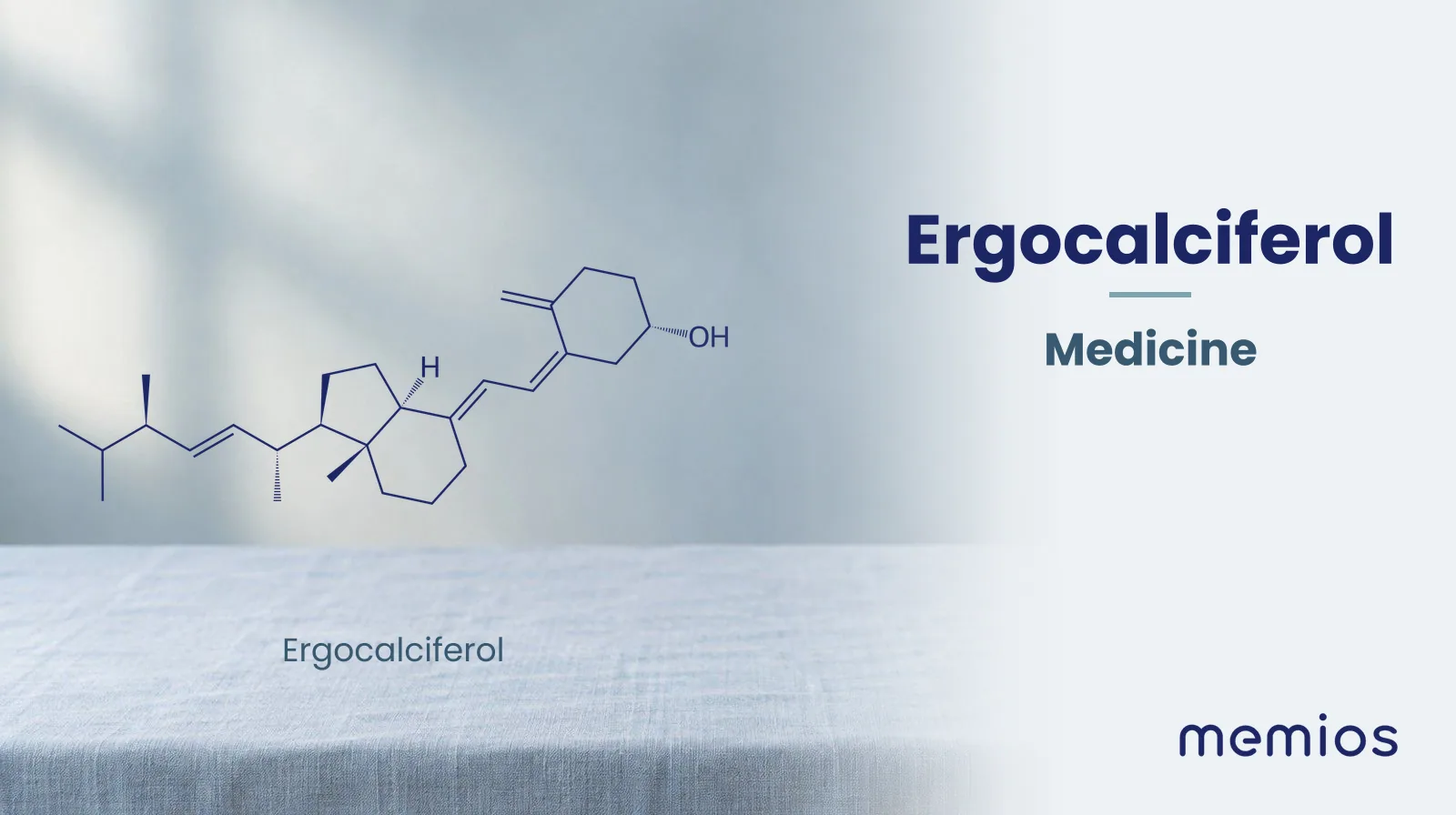 Chemical structure of Ergocalciferol, drawn in navy on pale linen.
