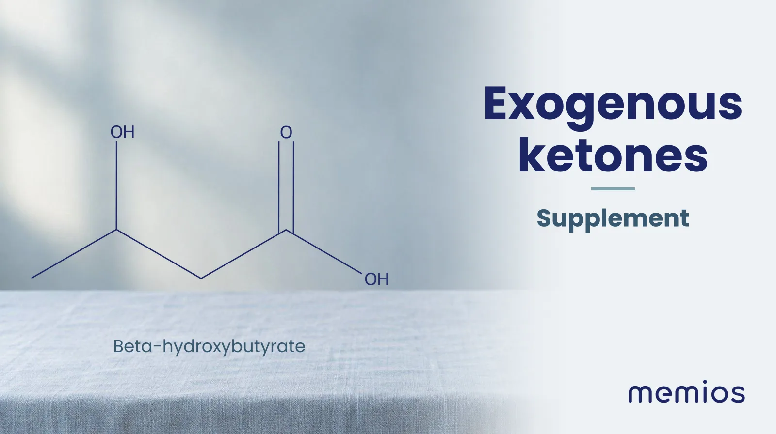 Chemical structure of Beta-hydroxybutyrate, drawn in navy on pale linen.