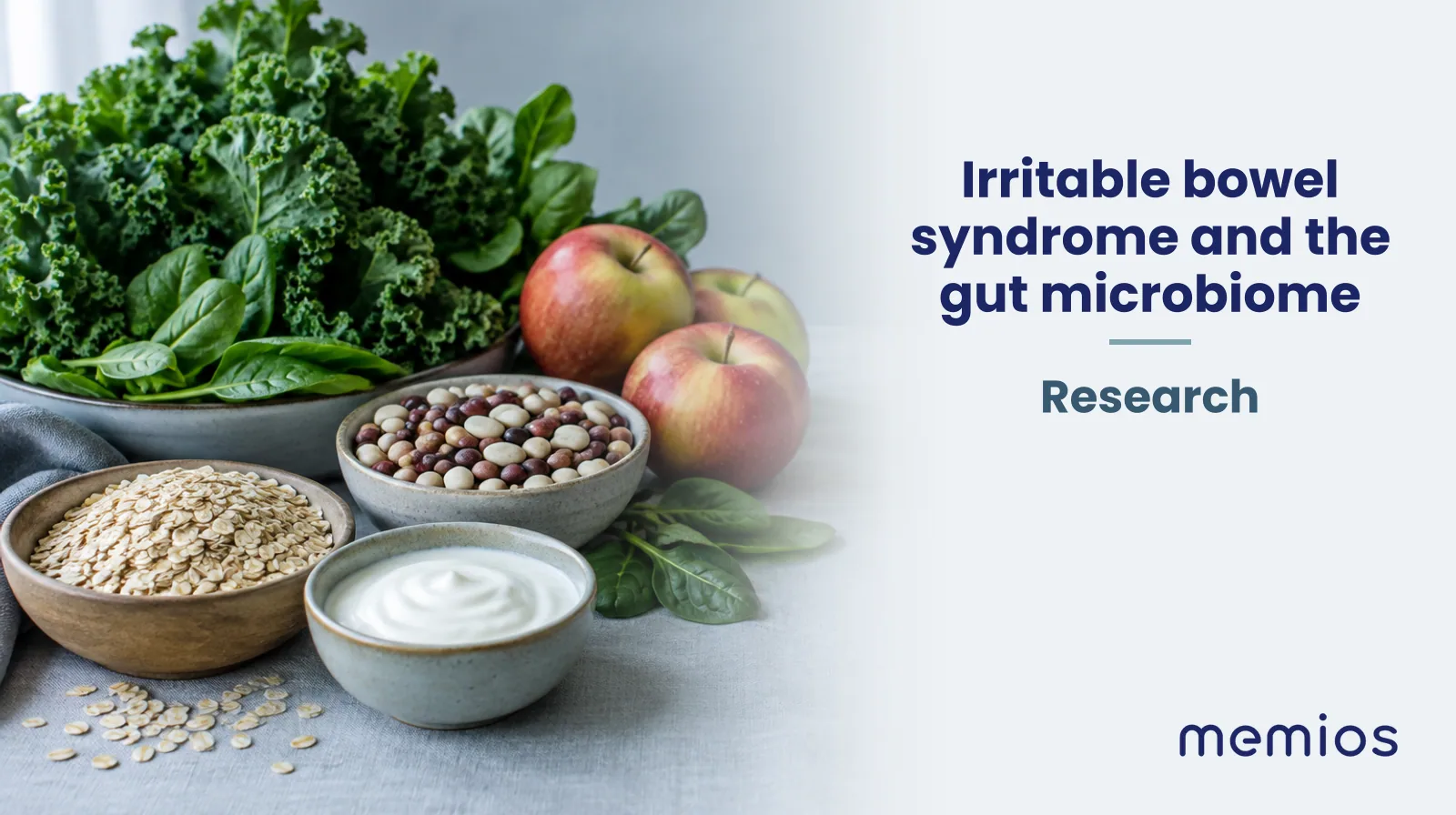 Photograph for Irritable bowel syndrome and the gut microbiome: whole foods on pale linen.