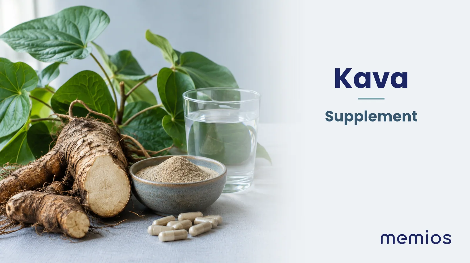 Photograph for Kava: its natural source and a bowl of powder or capsules on pale linen.