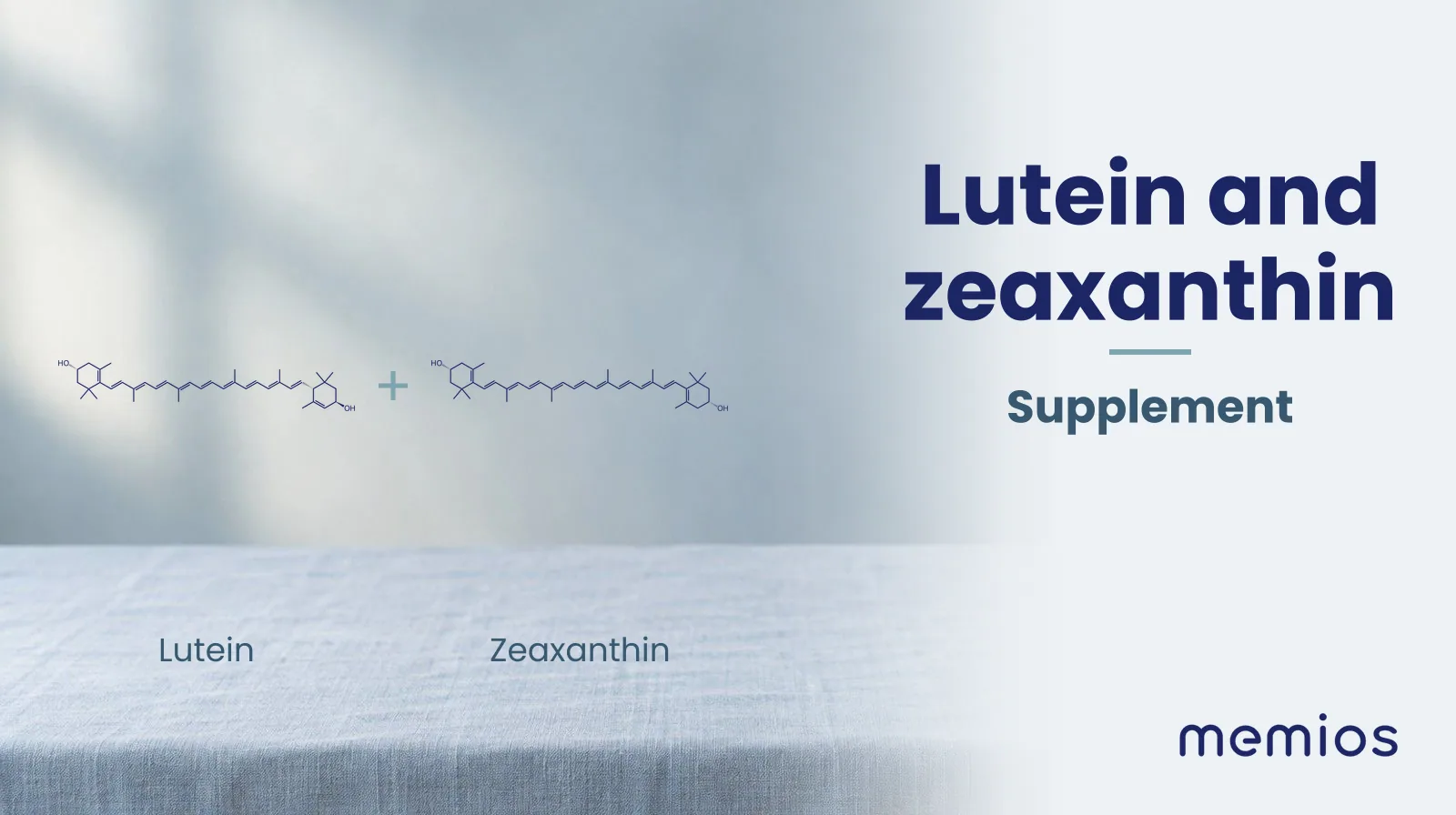 Chemical structure of Lutein and Zeaxanthin, drawn in navy on pale linen.
