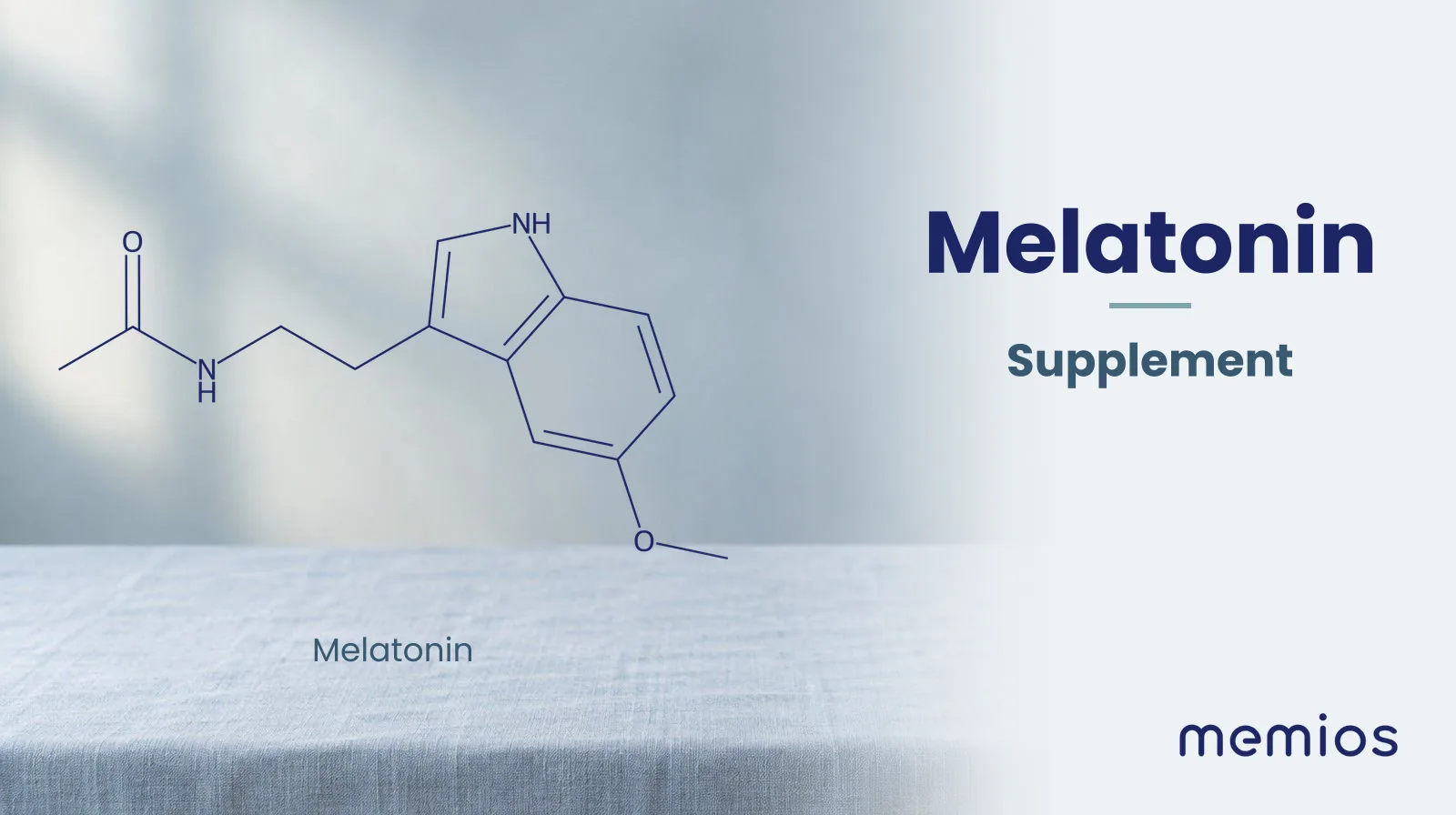 Chemical structure of Melatonin, drawn in navy on pale linen.