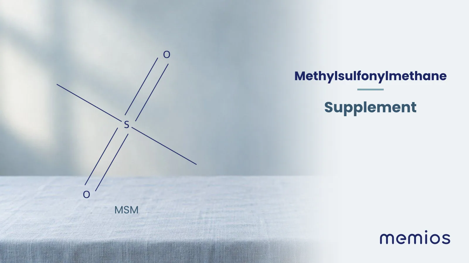 Chemical structure of MSM, drawn in navy on pale linen.