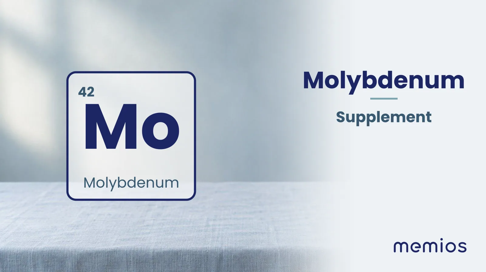 The chemical symbol Mo for Molybdenum, drawn on pale linen.