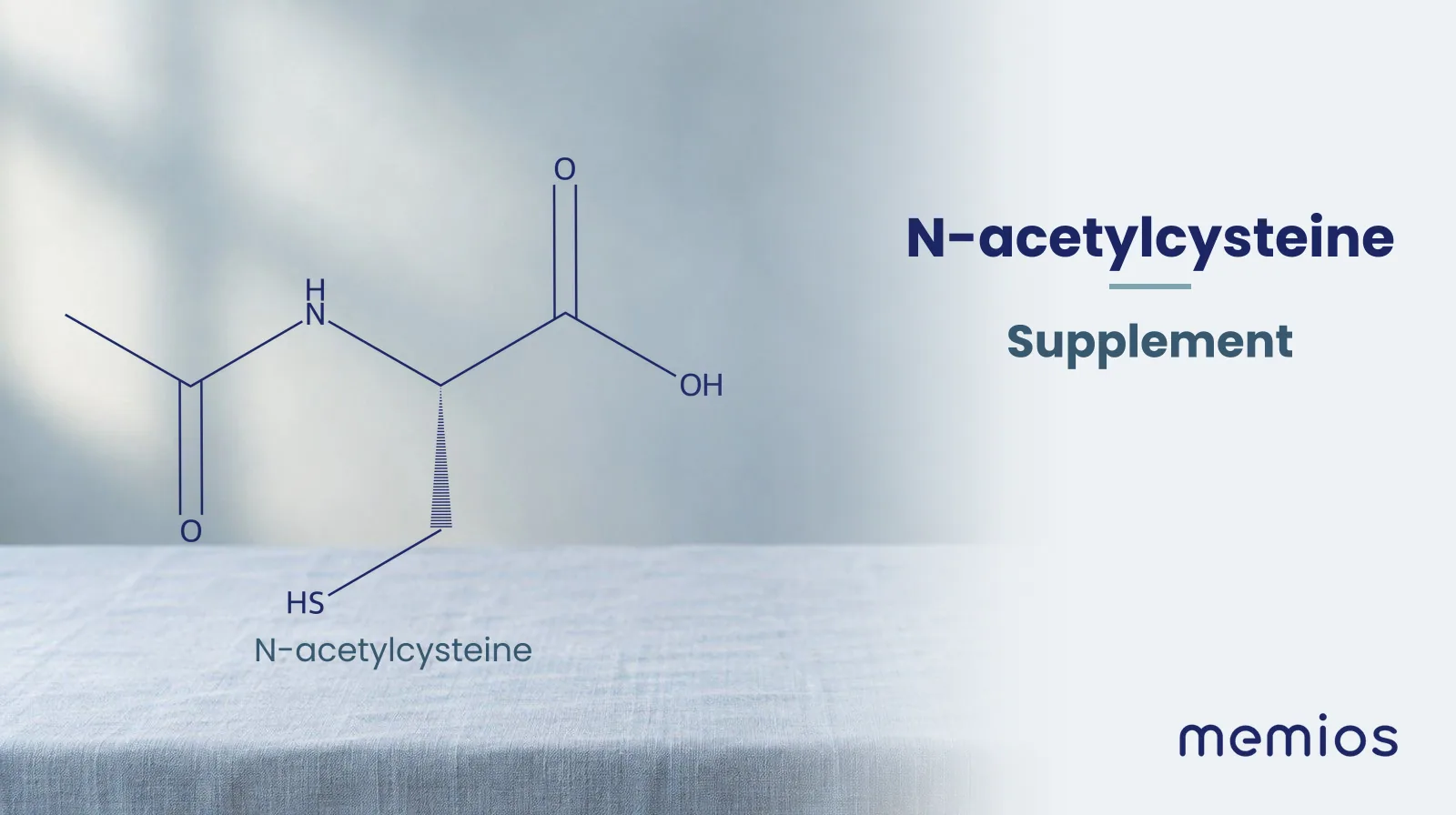 Chemical structure of N-acetylcysteine, drawn in navy on pale linen.