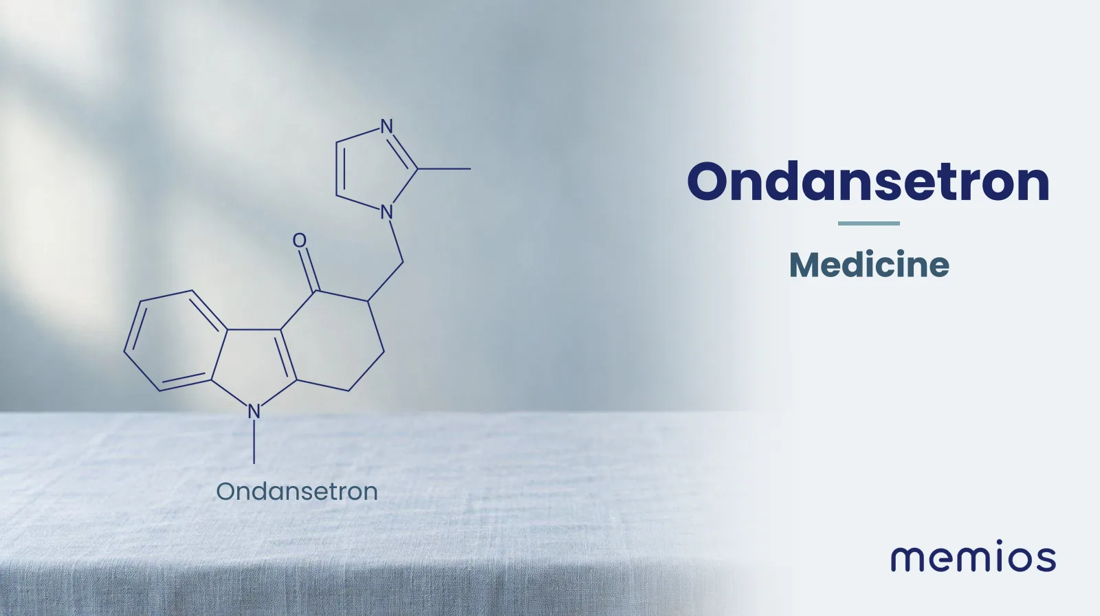 Chemical structure of Ondansetron, drawn in navy on pale linen.