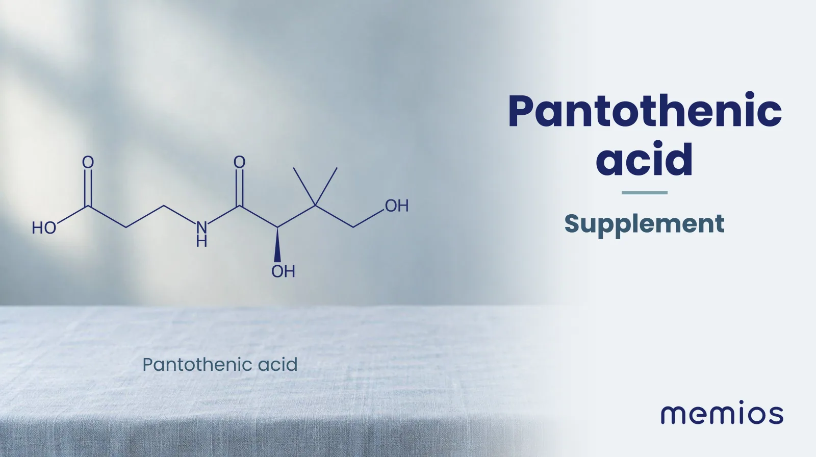 Chemical structure of Pantothenic acid, drawn in navy on pale linen.