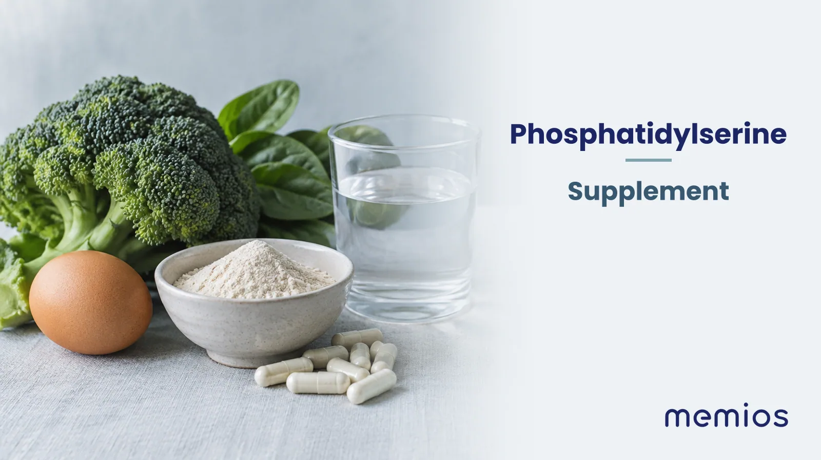 Photograph for Phosphatidylserine: its natural source and a bowl of powder or capsules on pale linen.