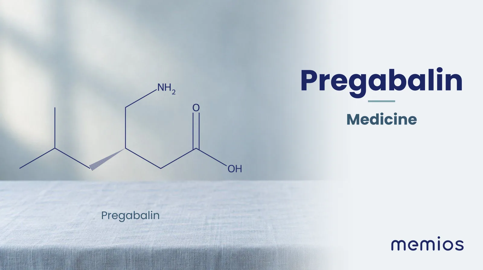 Chemical structure of Pregabalin, drawn in navy on pale linen.