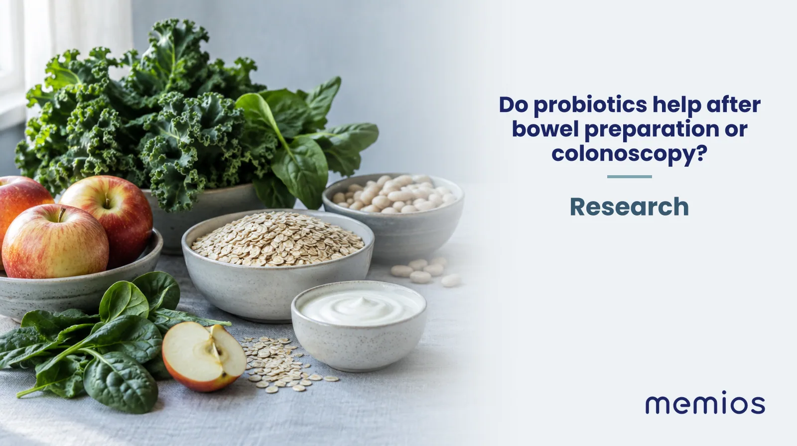 Photograph for Do probiotics help after bowel preparation or colonoscopy?: whole foods on pale linen.