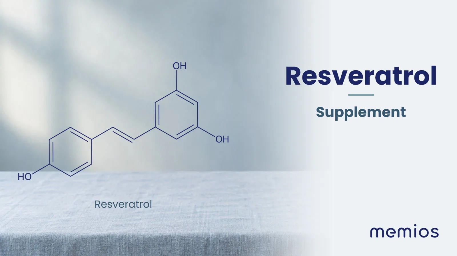 Chemical structure of Resveratrol, drawn in navy on pale linen.