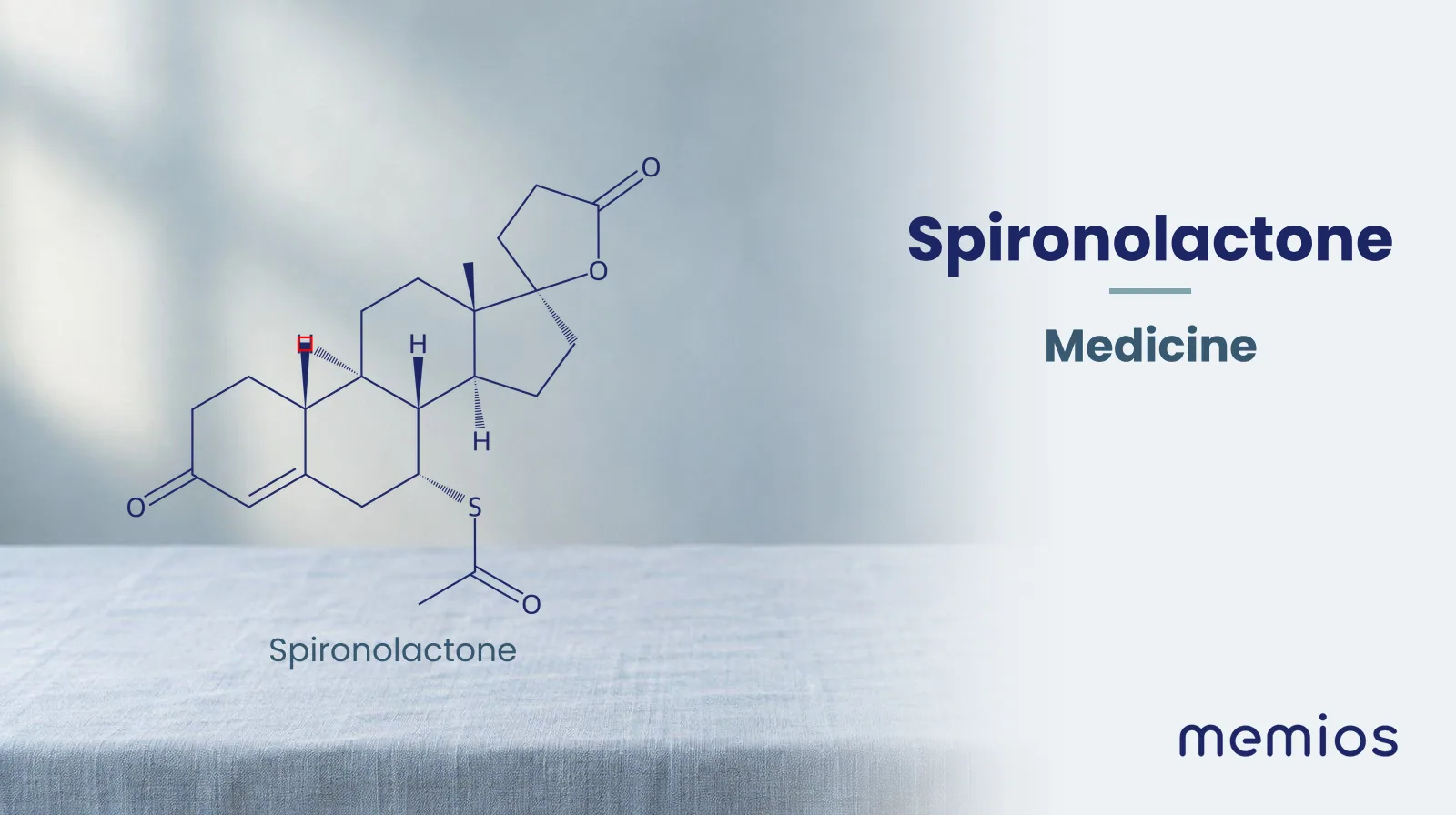 Chemical structure of Spironolactone, drawn in navy on pale linen.