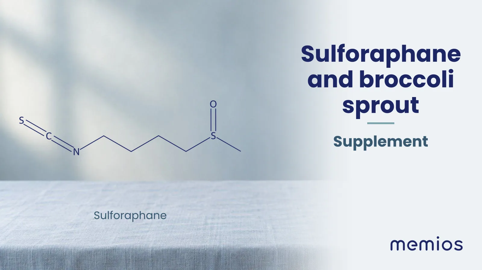 Chemical structure of Sulforaphane, drawn in navy on pale linen.