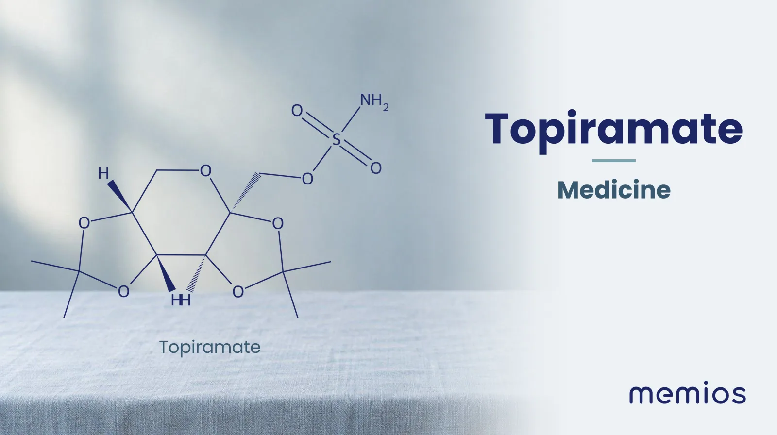 Chemical structure of Topiramate, drawn in navy on pale linen.