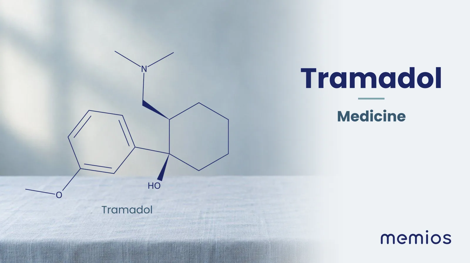 Chemical structure of Tramadol, drawn in navy on pale linen.